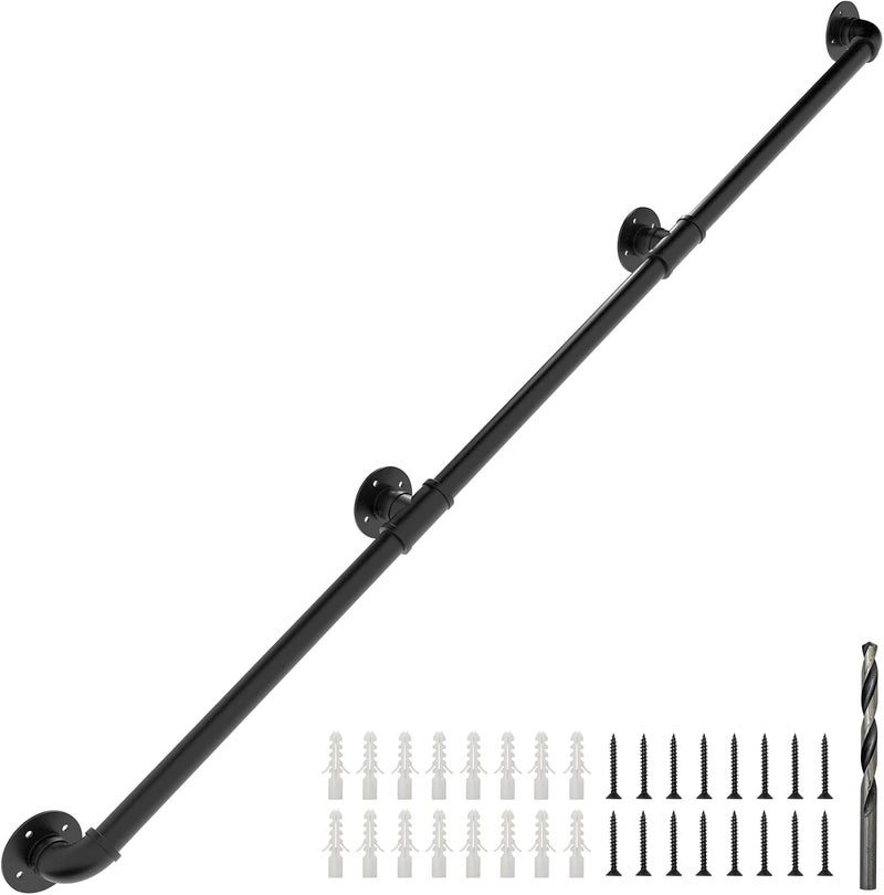 PNBO Wall Handrail 10FT/300CM, Industrial Staircase Railing 1.25 Inch Tube Diameter, Galvanized Pipe Handrail for Wall Mounted Stairs - Image 1